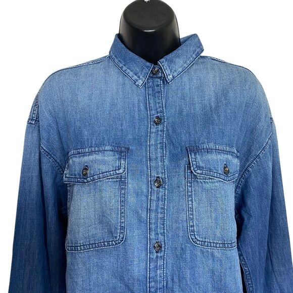 AG Adriano Goldschmied Denim Shirt Women S Blue Chambray Pockets Western Relaxed - Picture 6 of 12